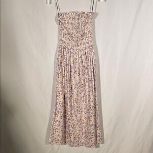H&M WOMENS STRAPLESS FLORAL SMOCKED PURPLE MIDI DRESS XS
